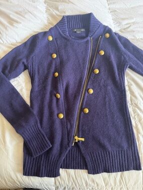 Armani Exchange Cashmere Double Zip Cardigan ~ navy/ gold